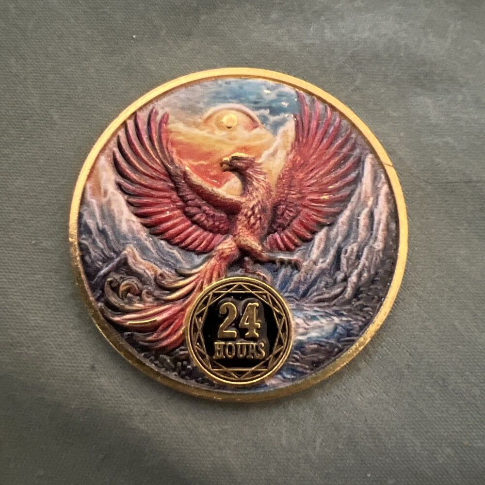 AA Sobriety 24 Hour Phoenix Rising Coin Chip Sober Anniversary